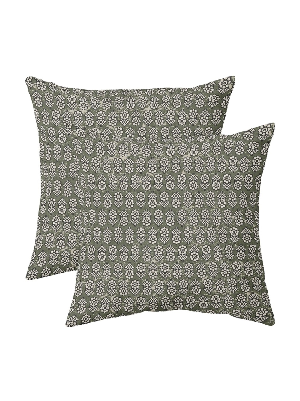 Printed Decorative Throw Pillow Cover Pair in Olive and White